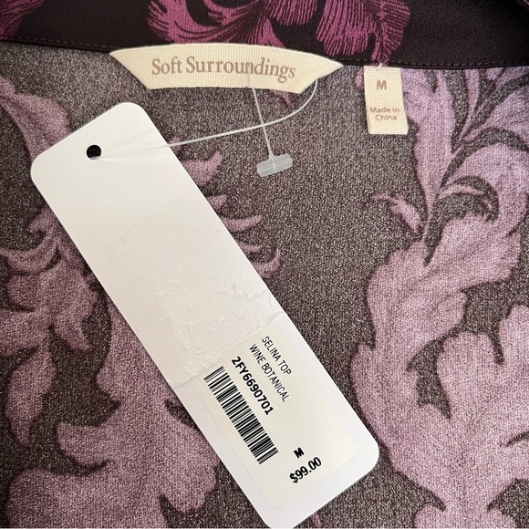Soft Surroundings Top Womens Selina Wine Botanical Purple Pink Leafy Vine Print - Picture 5 of 7